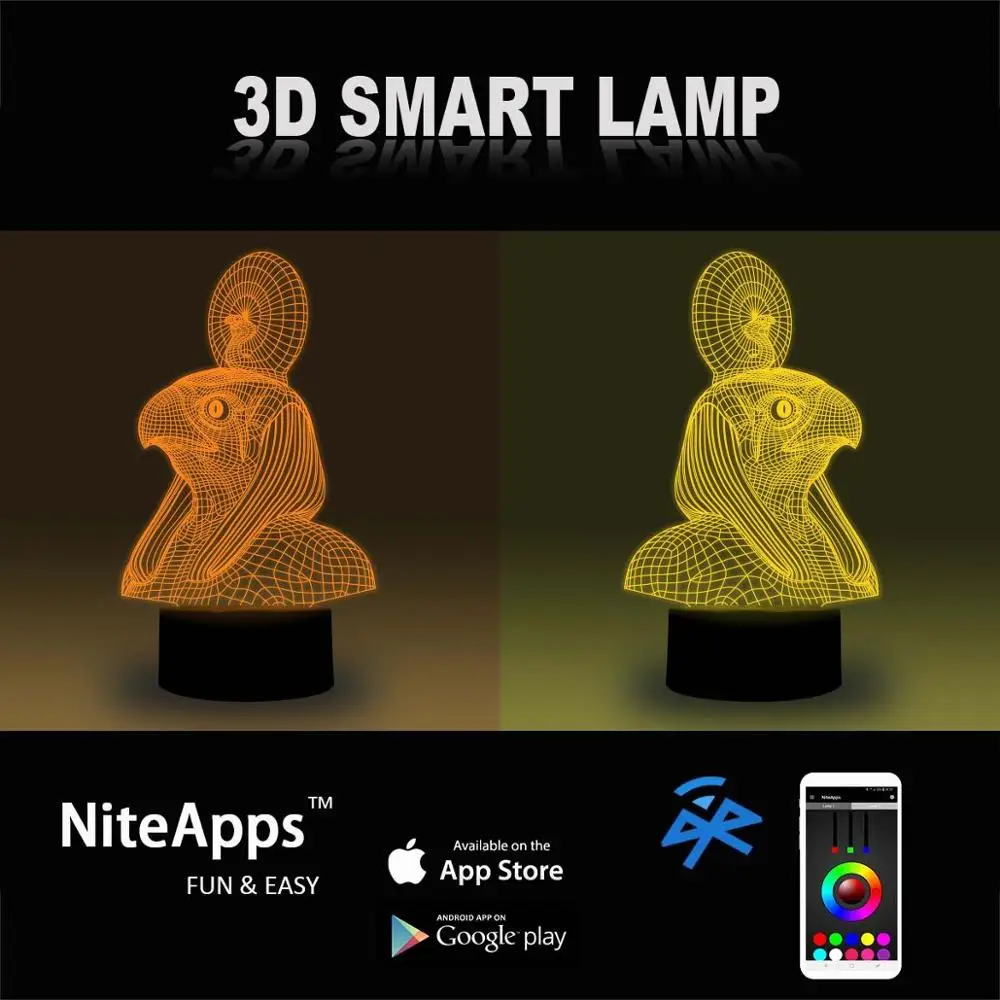 NiteApps 3D Египетский Horus ночник настольная иллюзия Лампа подарок на день рождения приложение/сенсорное управление
