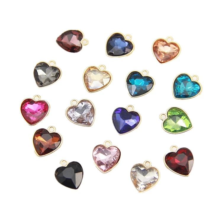 14mm Hearts Crystal Rhinestone Charms Gold Pendants For Making Earrings