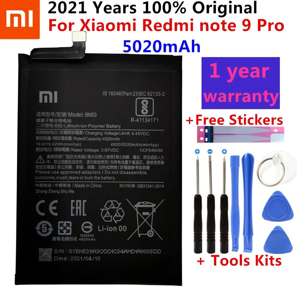 100% оригинальный новый 4920 мАч BN53 Сменный аккумулятор для Xiaomi Redmi note 9 Pro Аккумулятор