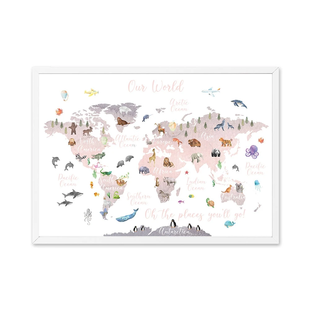 Educational-Animal-World-Map-Picture-Children-Poster-Nursery-Wall-Art-Canvas-Print-Painting-Baby-Kid-Bedroom (5)