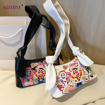 

Fashion Painted Graffiti Women Handbags Knot PU Shoulder Tote Clutches Bag