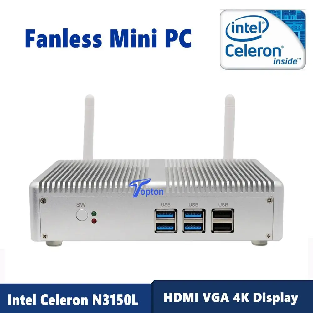 

High Quality Mini PC Computer HTPC Intel N3150L Quad Core Silence Dustyproof and Fanless PC 2*Lan 2*HDMI 4K HD With VESA Bracket