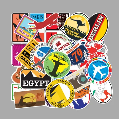 

100PCS/SET Stickers On Laptop Car World Travel Fashion Pattern Decor For Fridge Phone Pad Notebook Guitar Pusheen