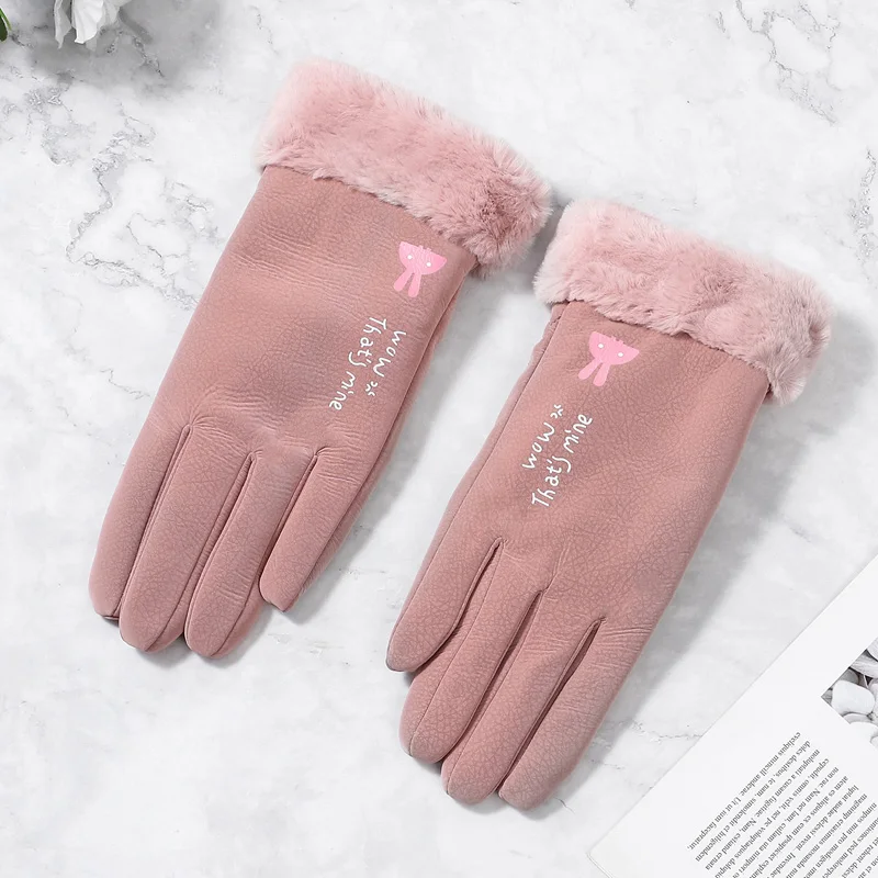 Зимние женские перчатки ветрозащитные теплые перчатки из искусственной кожи с сенсорным экраном зимние женские черные перчатки для вождения мотоцикла - Цвет: Pink
