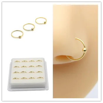 

16pcs shape ball nose ring S925 sterling silver body piercing jewelry simple cute nose hoop