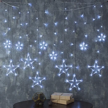 

Garland "Fringe" 2.4 x 0.9 m with attachments "Stars", IP20, transparent thread, 138 LED, white glow, 8 modes, 220 V