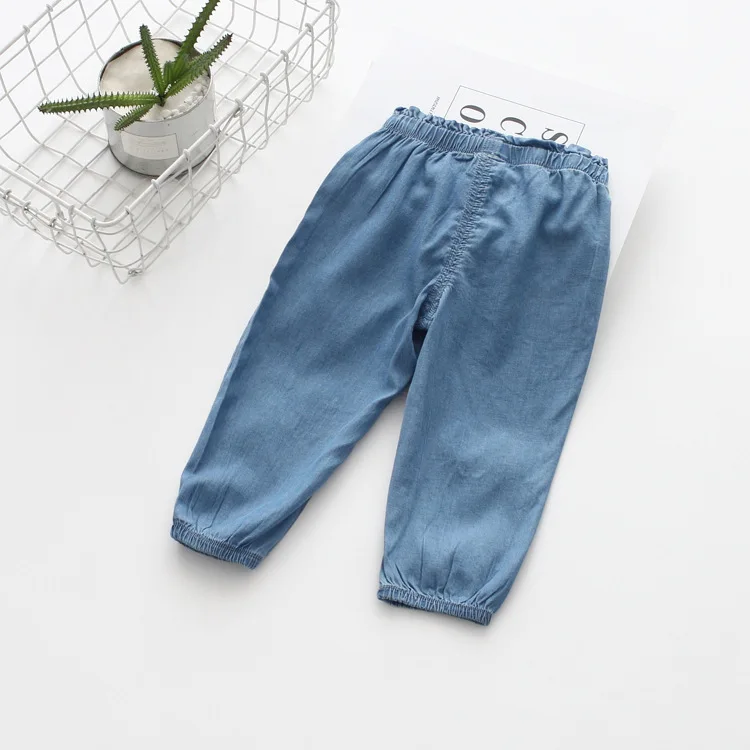 

2019 Summer New Style Korean-style Men And Women Baby Embroidered Cartoon Elasticity Tencel Jeans