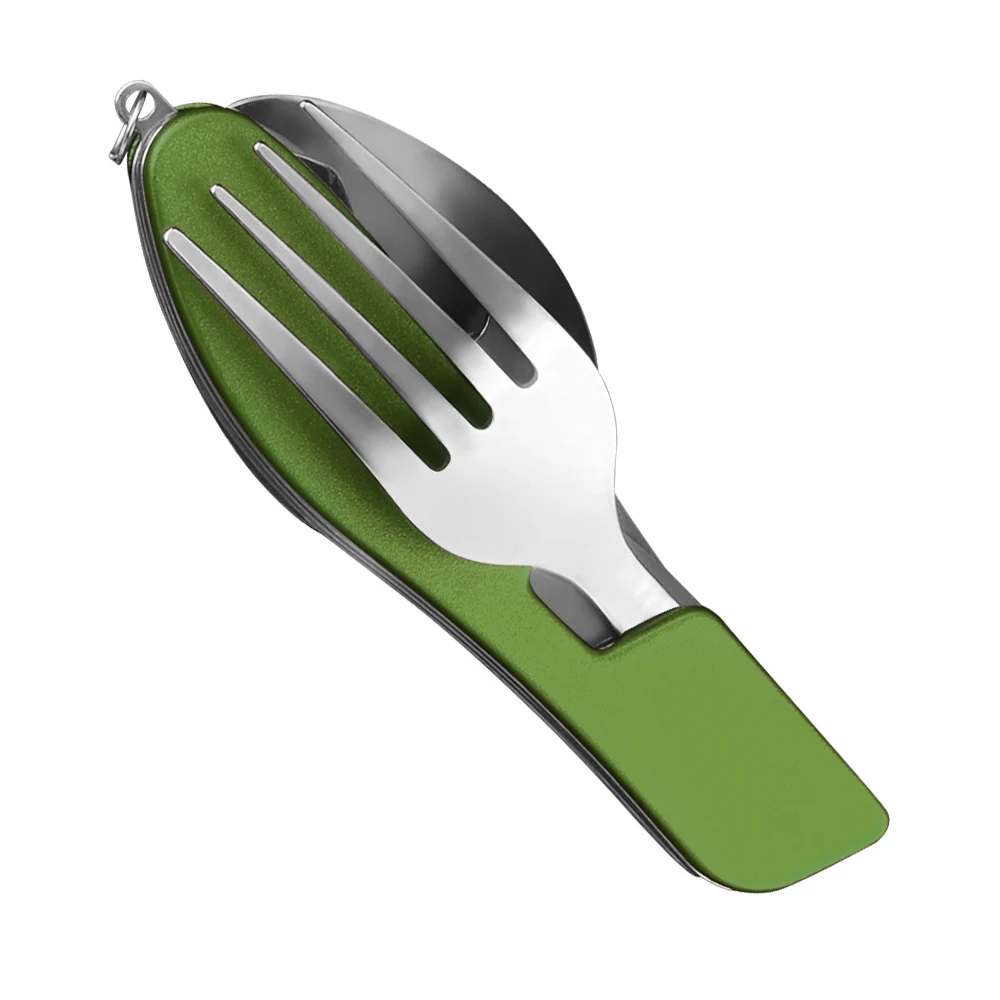 MYVI Многофункциональный Кемпинг посуда, вилка, ложка открывалка для бутылок Нержавеющая сталь складной Походная посуда для пикников столовая посуда - Цвет: Green