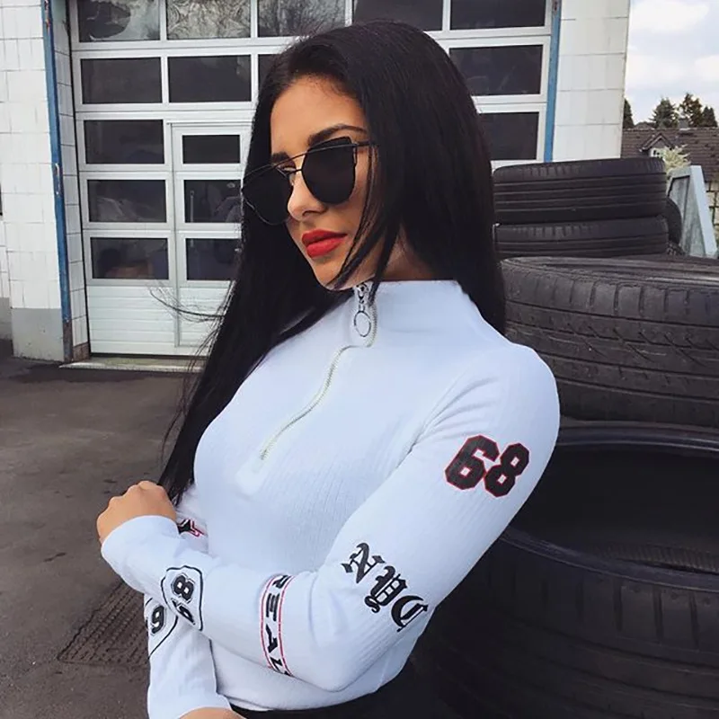 

Turtleneck Long Sleeve Sexy Black Bodysuit Women Zipper Bodycon Skinny Printed Warm Romper Elegant Autumn Jumpsuit