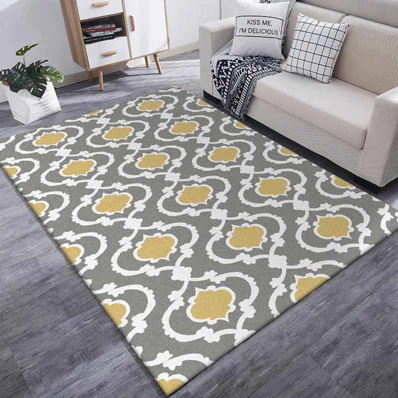

Modern Gray yellow white geometric pattern big size carpet customize living room floor mat bedroom plush rug bathroom door mat