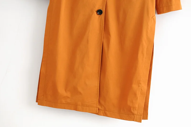 Новинка 2019, осенняя женская верхняя одежда, пальто, длинное, повседневное, отложной, однобортное, оранжевое, с карманами и пуговицами