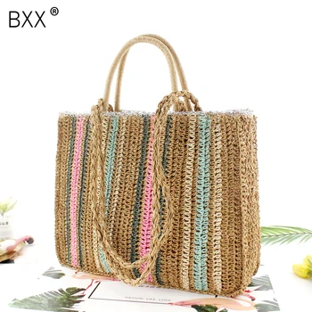 

[BXX] Women's Single Shoulder Bag All-match Colorful Paper Rope Straw Bag Portable Woven Bags Casual Beach Fashion Handbag HE848