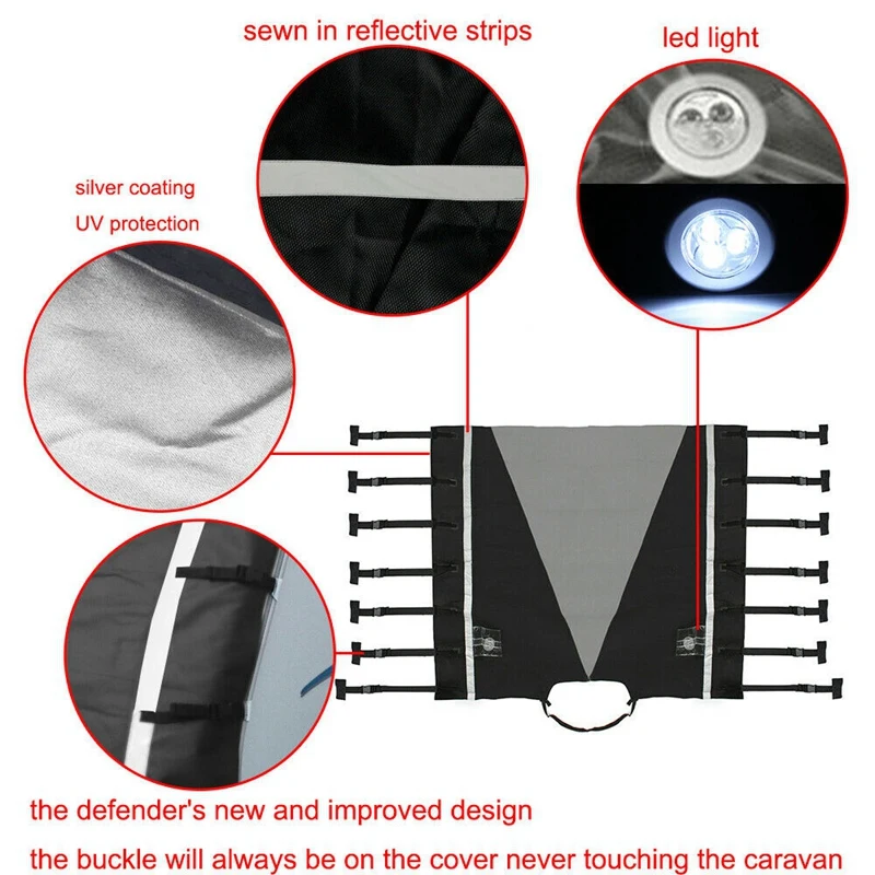 

Waterproof Universal Caravan Front Towing Cover Hitch Cover Protector Hitch Coupling Lock Cover with 2x LED Guard Light for RV