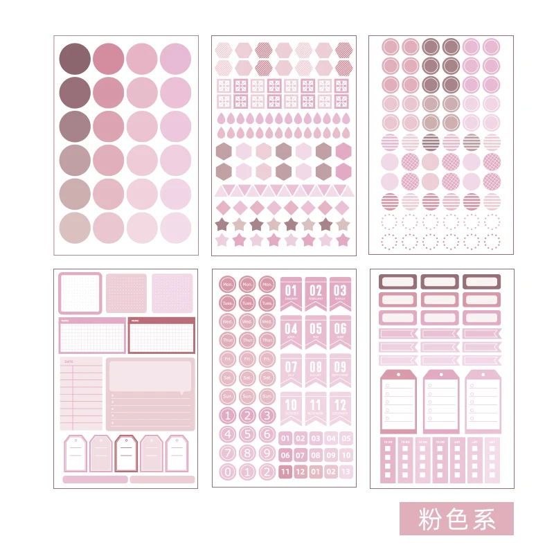 PINK 6 листов, MyPretties, круглые этикетки, наклейки в горошек, наклейки с цифрами, функциональные наклейки для планировщика, наклейка на расписание, наклейки на канцелярские товары - Цвет: PINK