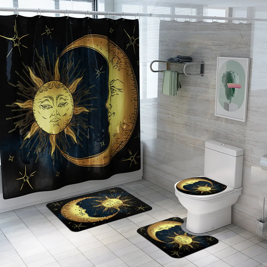 Узор занавеска для душа Солнце Луна ванная комната занавес набор ковриков водонепроницаемый чехол для унитаза коврик для дома Декор для ванной@ D