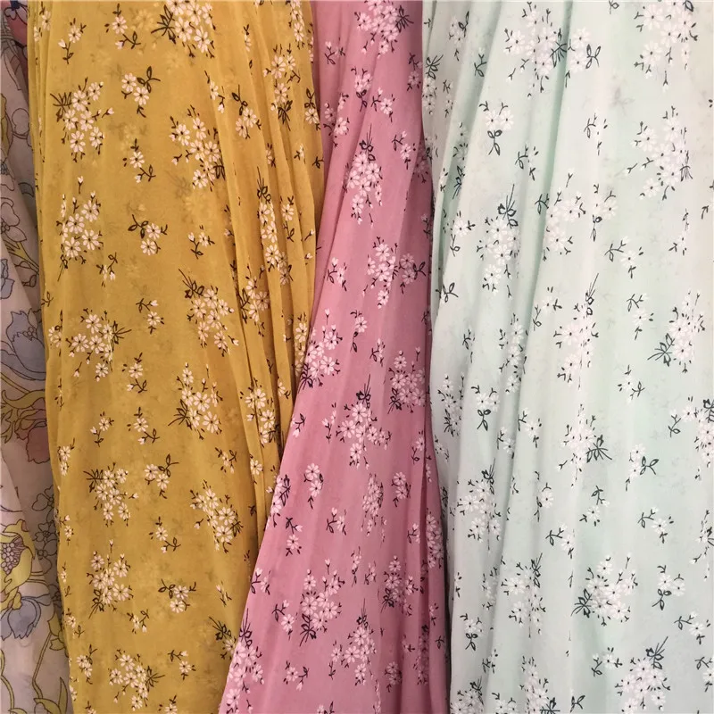 

2019 Tissus Au Metre Silk Fabric Tecidos Free Shipping Offset Printing Chiffon Pearl Flower Small Shirt Clothing Dress Fabrics