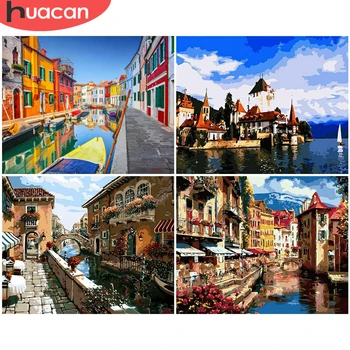 

HUACAN Painting By Number City Landscape Drawing On Canvas HandPainted Painting Art Gift DIY Pictures By Number Kits Home Decor