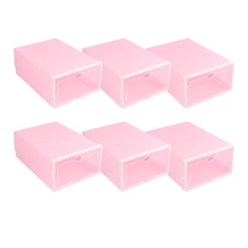 

6PCS Thicken Shoes Box Transparent Stackable Shoes Storage Box Plastic Shoe Container (Pink Box with White Frame for Men)