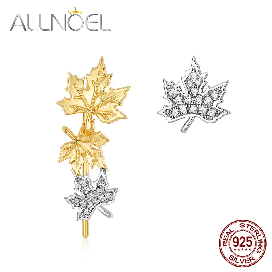 

ALLNOEL однотонные 925 пробы серебряные серьги с кленовыми листьями асимметричные серьги для женщин 2021 Новое поступление Настоящее золотое покрытие