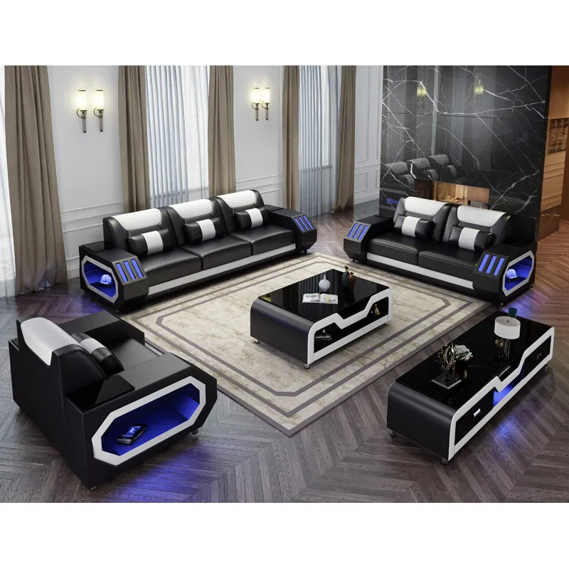

0413-G8046D Leather 1+2+3 sectional sofa set with music player&USB light