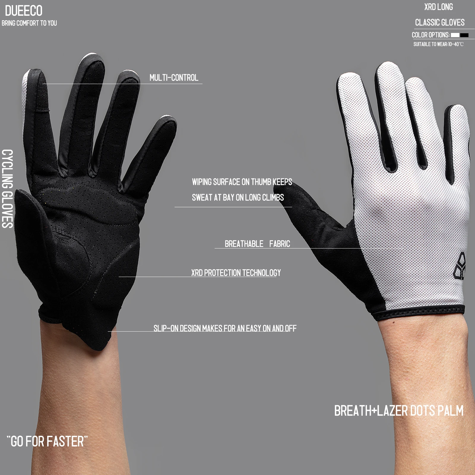 cycling gloves sport gloves DUEECO Full Finger Cycling Gloves Bicycle Gloves Mountain Bike Gloves-XRD Paded with Shock Absorbing Anti-Slip MTB Gloves