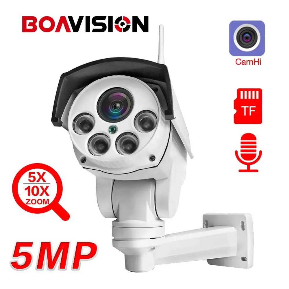 HD 5MP 4MP WIFI PTZ Bullet IP Camera Wireless 5X 10X Zoom Outdoor CCTV Security Video Audio ONVIF IR 60M P2P APP CamHi | Безопасность и