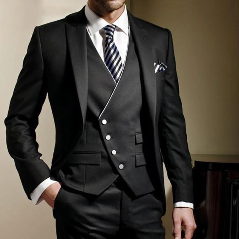 Traje Formal negro con clase para hombre, traje ajustado a la medida para  novio, esmoquin, Blazer para boda, graduación, chaqueta, pantalones con  chaleco, 3 uds.|Trajes| - AliExpress