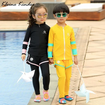 

Children's Separate Swimsuit 3 Pieces Zipper Up Long Sleeve Rashguard + Pants + Short Girls Boys UV Swimwear Toddler Rash Guard