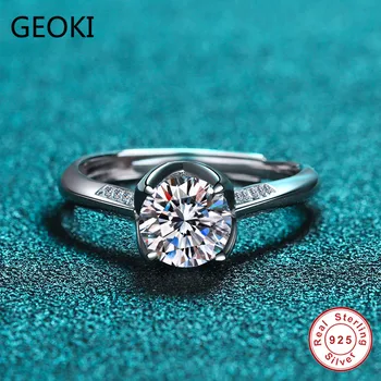 

Geoki Passed Diamond Test Perfect Cut 1 CT Good Moissanite Solitaire Ring 925 Sterling Silver Engagement Rings Trendy Jewelry