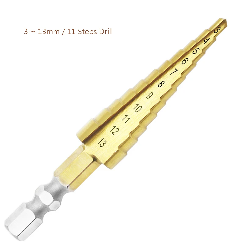 3~13mm 11 steps Reaming Drill 4214 High Speed Steel Mahua Bit Steel Plate Hole Opener Electric Drill Tool Hole Saw Multiuse Tool