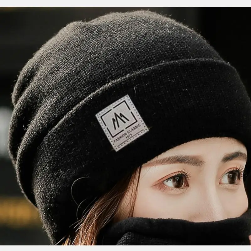Hot Sale Women Winter Knitted Hats Set Plush Fur Lined Warm Winter Hats For Women Keep Warm Suit Fashion Beanie Cap
