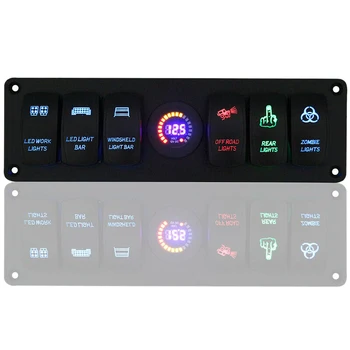 

12V 6Gang Rocker Switch Panel LED Voltmeter Switch Panel Circuit Breaker for RV Car Marine Boat