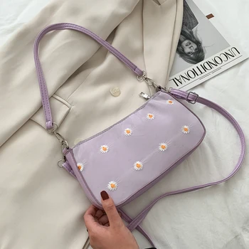 

Small Daisies Underarm Shoulder Bags For Women 2020 Female Baguette Shape Bag Handbags Women Bags Designer Simple Purses