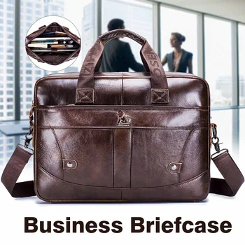 

Aequeen Men's Briefcases Office Bag for Men Men's Bags Genuine Leather Briefcase Men 15inch Laptop Bag Leather Messenger Bags