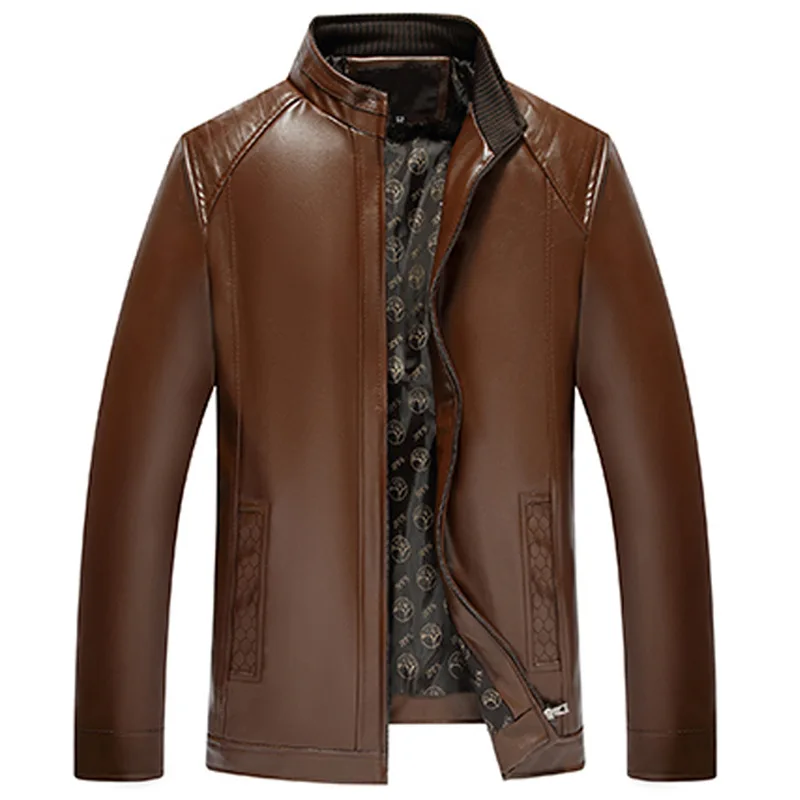 New Style Winter Middle-aged Men's PU Leather Thick Middle-aged Fur Daddy Clothes Coat