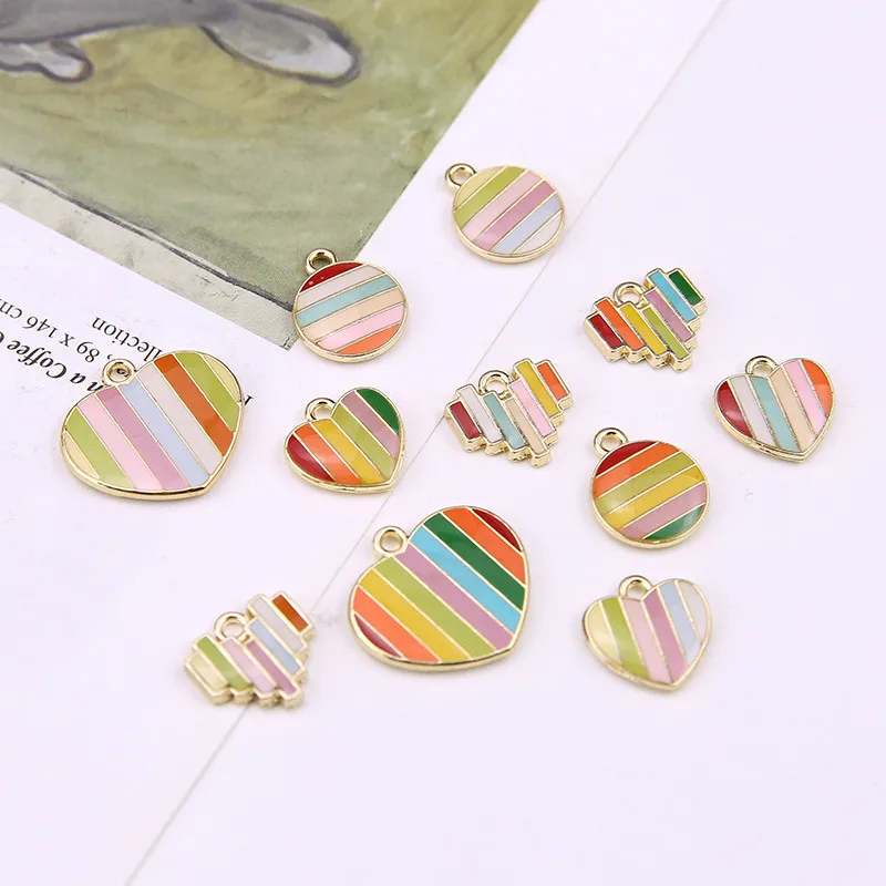 

2019 new design fashion alloy drop oil stripes color mosaic rainbow heart-shaped pendant round earrings diy jewelry accessories