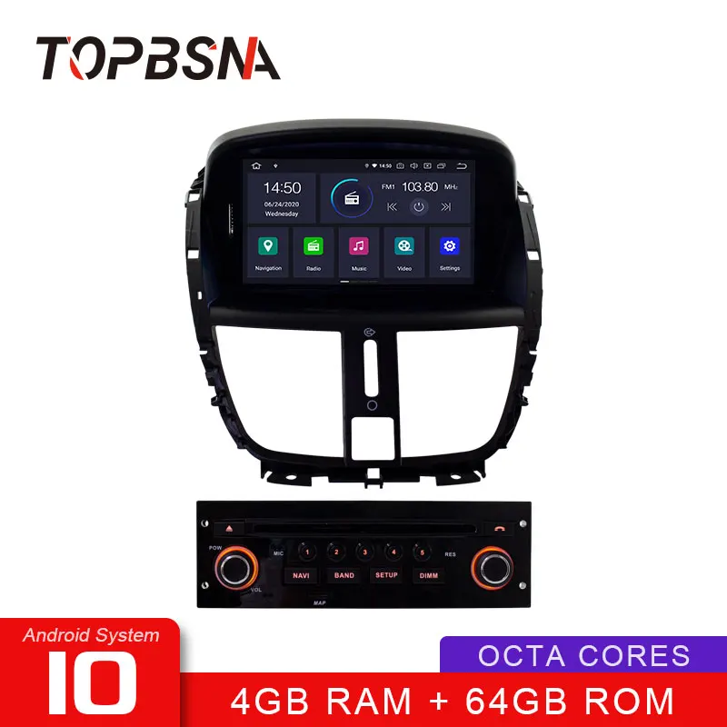 Автомобильный радиоплеер TOPBSNA 1 Din Android 10 для Peugeot 207 2007 2014 WIFI мультимедийный GPS