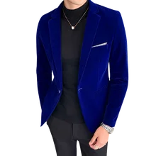 Fall Winter Gold Velvet Blazer High Quality Slim Fit Suit Jacket Fashion Casual Men Groom Singer Costume Formal Evening Dress