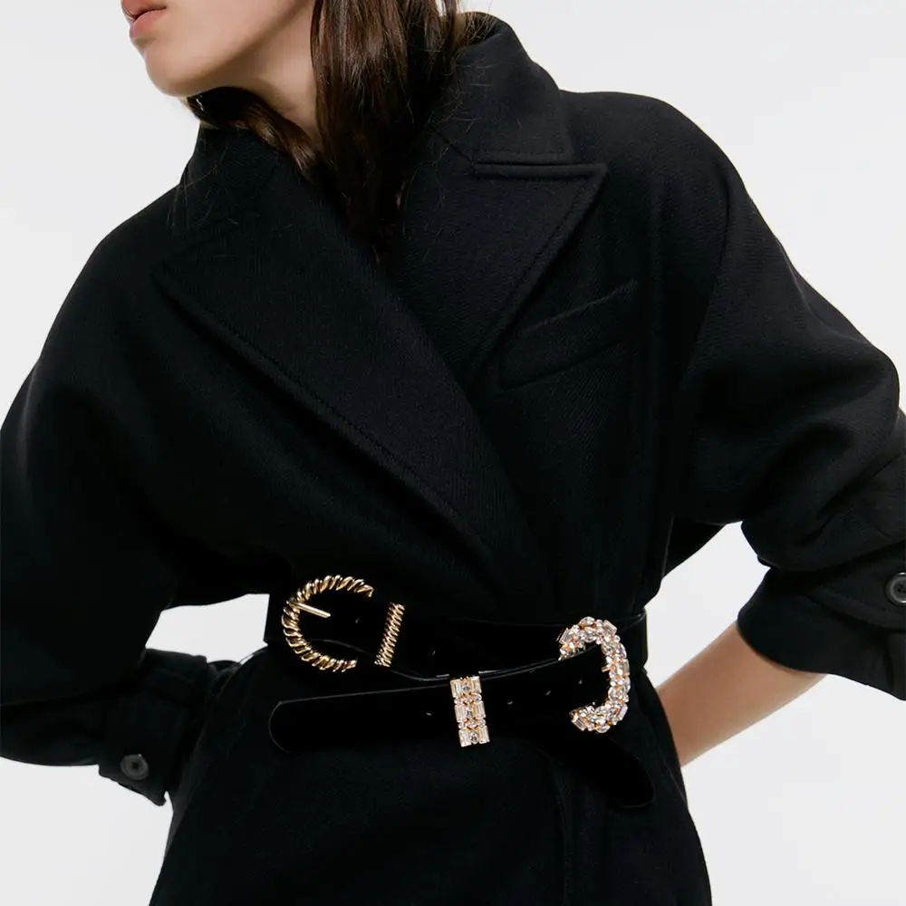 Новинка, роскошные брендовые металлические ремни ZA для женщин, Очаровательные кожаные Макси-ремни с пряжкой, Женские Романтические вечерние украшения на талию