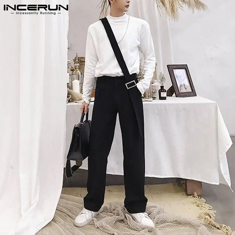 2021 Fashion Men Jumpsuits Pants Joggers Korean Solid Color Bib