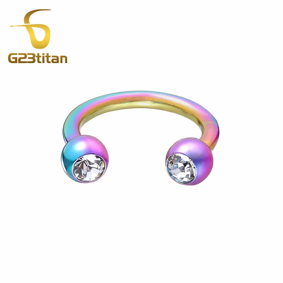 G23titan 16 г круглые штанги Кристалл Титан перегородка пирсинг хряща уха Кольца модные украшения для тела - Metal color: Colorful