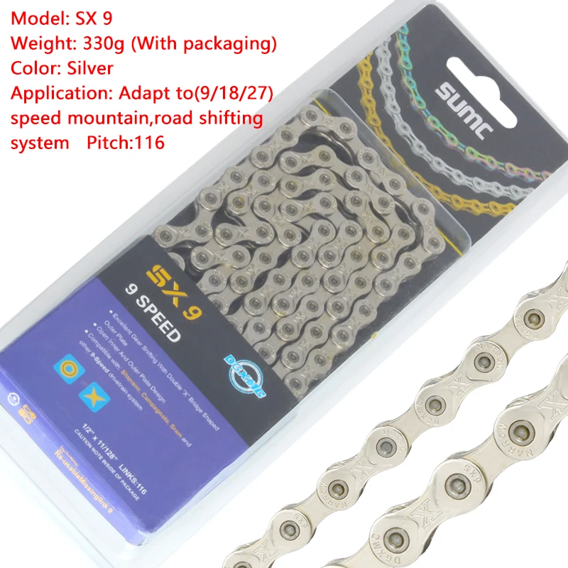 Discount Sumc 116L Gold Bike Chain X8 X9 X10 X10sl X11SL Super Light For 8 9 10 11 12 Speed MTB/Road Bicycle Compatible SRAM 11