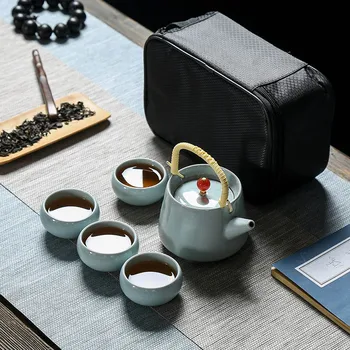 

High quality Ge Kiln Travel tea set inclue 1pot 1bag 4cups,Quick Cup kung fu gaiwan office travel portable Teaware teapot teacup