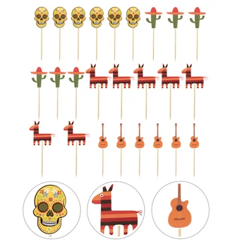 

24Pcs Day of the Dead Skeleton Cactus Pony Guitar Cake Topper Decoration
