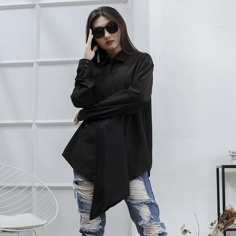 Ladies Long Sleeve Shirt Spring And Autumn New Yamamoto Style Niche Designer Asymmetrical Leisure Loose Large Size Shirt