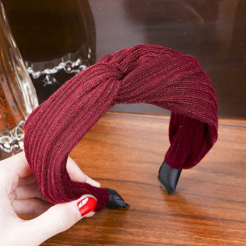 Levao Solid Knitted Hair Band Headband for Women Hair Accessories Winter Knitting Hairband Hair Hoop Cross Knot Headbands - Color: Red