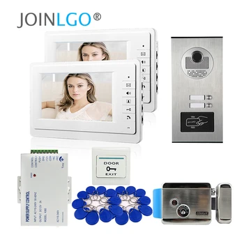 

Apartment 7" Color Video Door Phone Intercom System 2 Monitor + RFID Access Door Camera 2 Buttons + Electric Lock FREE SHIPPING