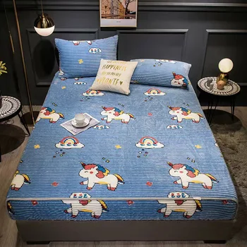 

JUSTCHIC Magic Velvet Winter Warm Fitted Sheet Unicorn Cartoon Bed Cover Kids Adult Bedding Set Bed Sheet Pillowcase Double