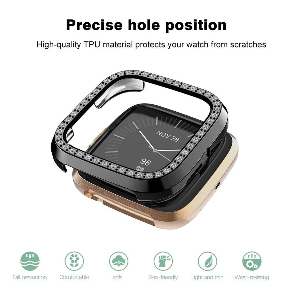 Bling Protector Case for Fitbit Versa 2 Women Girl Jewelry Crystal Diamond Watch Protection Bumper Cover for Fitbit Versa Lite