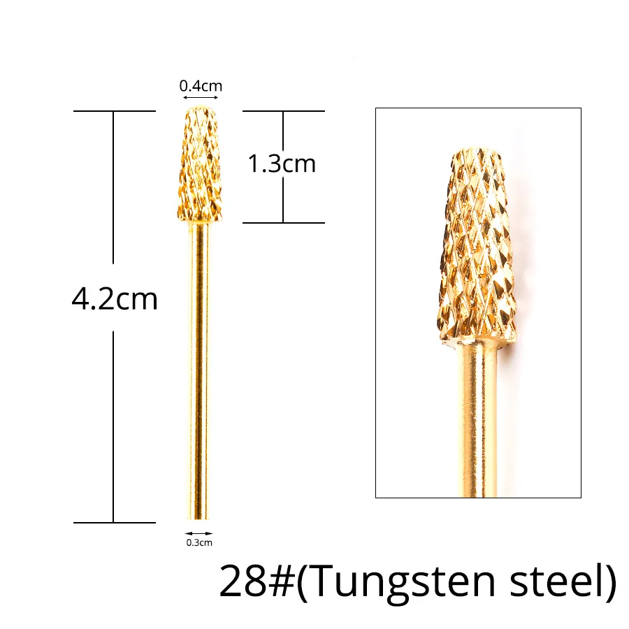 Alileader сильные вольфрамовые стальные золотые сверла для ногтей набор фрезы для электрического маникюра шлифовальный станок - Цвет: 28